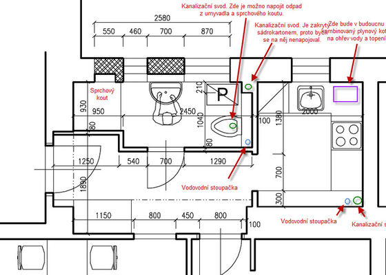 Instalatérské práce - rozvod vody v koupelně a kuchyni