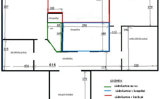 Sádrokartonáře - podhledy v koupelně, wc a kuchyni - stav před realizací