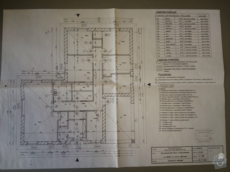 Odizolovani krovu z prihradovych vazniku a montaz SDK stropu: RD_JIřice_-_půdorys