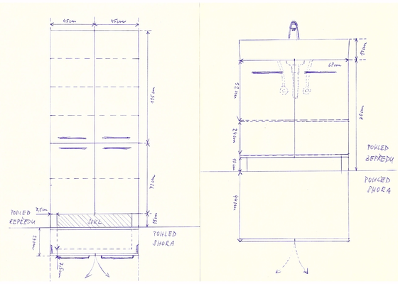 Skříň do kuchyně a skříňka pod umyvadlo - stav před realizací