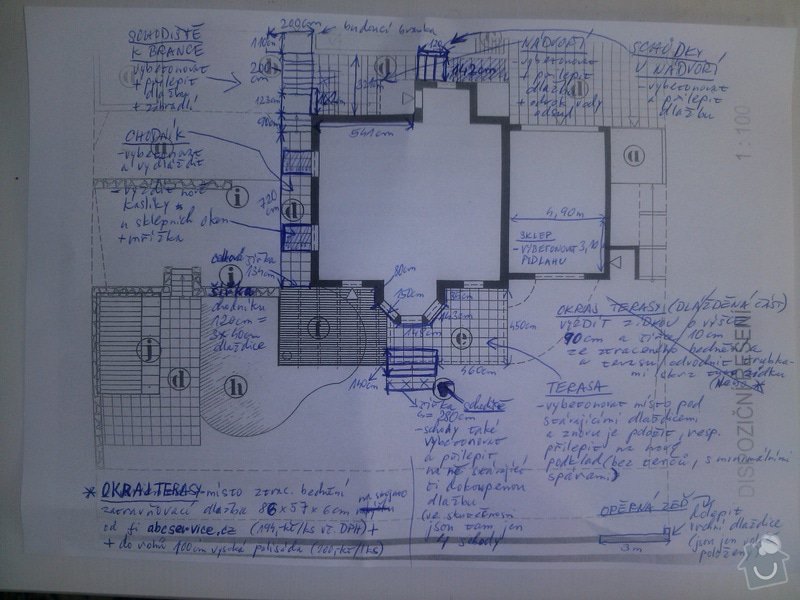Rekonstrukce terasy u domu, chodníků a vstupního dvorku kolem domu a schodiště od plotu k domu: Přesné rozměry všech objektů, k nimž se poptávka vztahuje. Ostatní objekty a práce, prosím, ignorujt