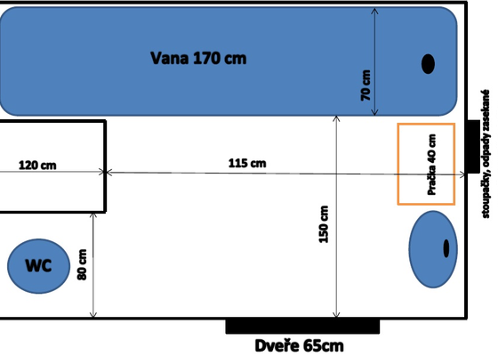 Rekonstrukce koupelny spojené s WC. Cca 5 m2.