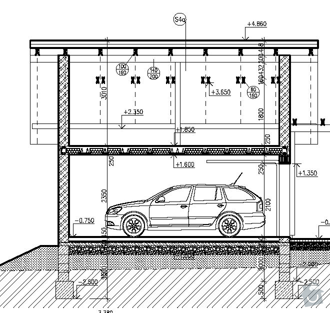 Stavba garáže: řez