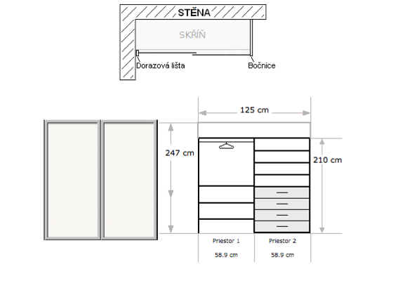 Vestavná skříň do pokojíku - stav před realizací