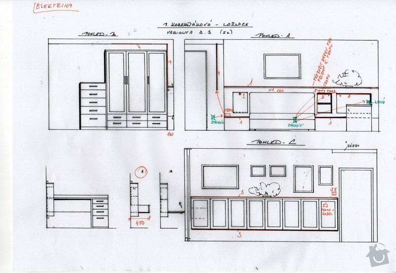 Rekonstrukce bytu 2+1 v paneláku: Elektrika ložnice