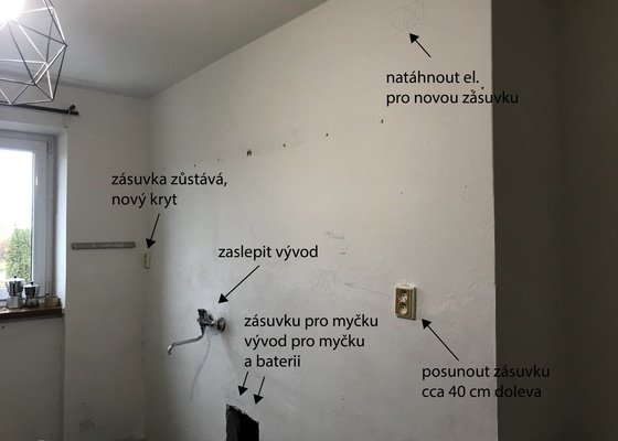 Příprava el. zásuvek a přívodu vody před instalací nové kuchyně