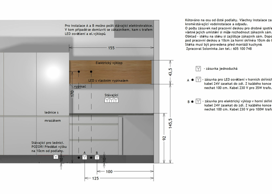 Úprava elektroinstalací u kuchyňské linky + podhledový sádrokarton (komín digestoře)