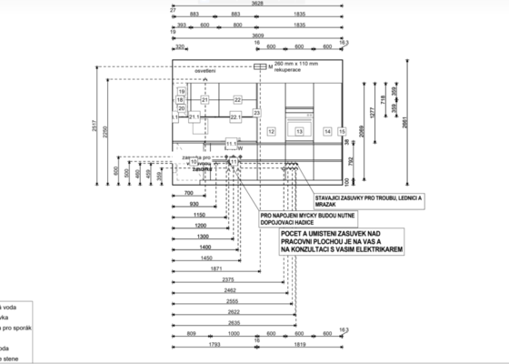 Příprava rozvodů pro novou kuchyňskou linku - stav před realizací