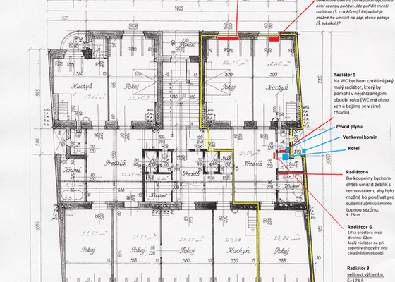 Rekonstrukce topení a plynu, byt 3+kk, 94m²