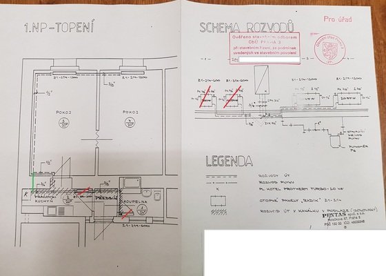 Rekonstrukce topení: odstraneni (2ks) + vymena radiatoru (2ks) - stav před realizací