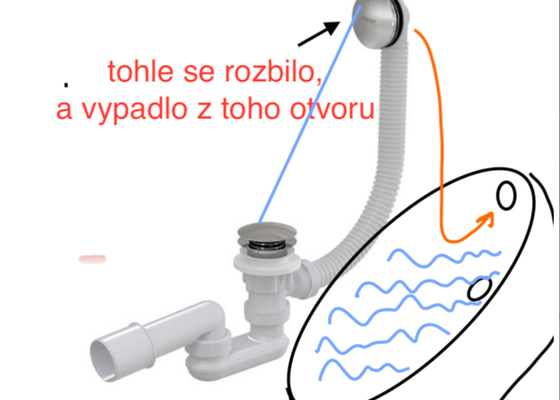 Oprava ovladani odtoku vany Kaldewei - stav před realizací