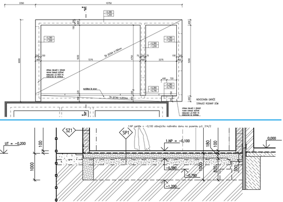 Základová deska 64m2 - garáž k domu - stav před realizací