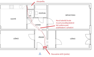 Příprava rozvodů pro instalaci nové kuchyně - stav před realizací