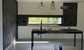 Betonová stěrka do novostavby, kuchyňe, obývací pokoj, ložnice
