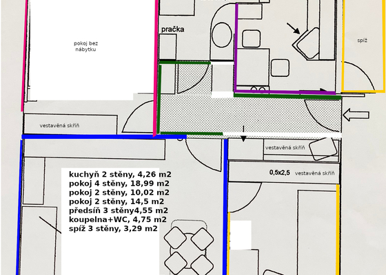 Malování bytu, 4 místnosti, 60 m²