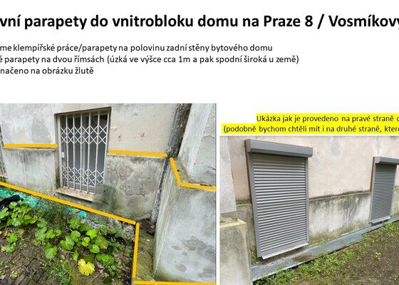 Klempířské práce - parapety na venkovní římsy domu