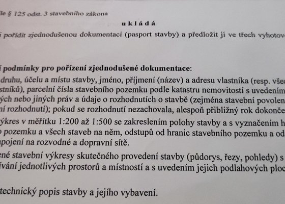 Zjednodušenou dokumentaci (pasport stavby ) pro stavební úřad