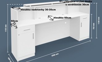 2x Prodejní Recepční pult bílý šířka 160cm, nejlépe osvětlený - stav před realizací