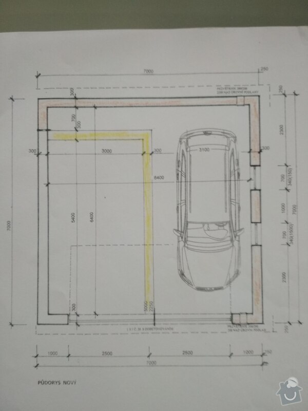 Stavba garáže: Pudorys