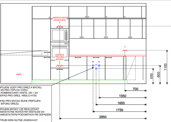 Priprava elektroinstalace + privod vody/odpadu pro montaz kuchynske linky