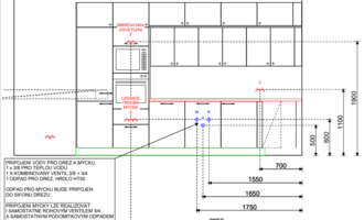 Priprava elektroinstalace + privod vody/odpadu pro montaz kuchynske linky - stav před realizací