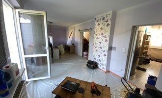 Výmalba 200m2 podlahové plochy, renovace garážových vrat, opravy omítek, škrabaní a provedení nových omítek+ laminátová podlaha 1.NP komplet