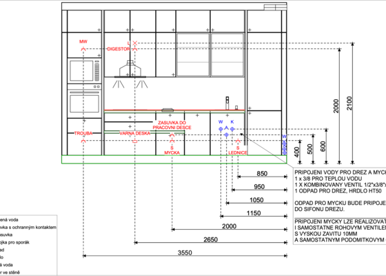Příprava rozvodů pro kuchyň